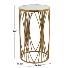 the side table is shown with measurements for each piece and it has a glass top