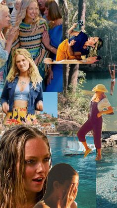 the collage shows many different people in various outfits and bodysuits, including one woman