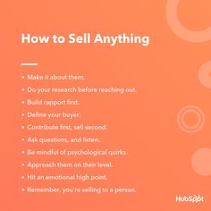 an orange background with the words how to sell anything