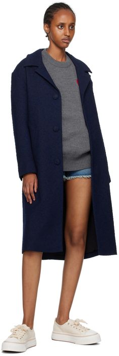 RWS-certified wool-blend twill coat. · Notched lapel · Button closure · Welt pockets at front and interior · Four-button surgeon's cuffs · Central vent at back hem · Full cotton-blend twill lining Supplier color: Nautic blue Tailored Wool Coat With Button Cuffs For Office, Chic Wool Peacoat With Button Closure, Wool Office Coat With Button Closure, Office Wool Coat With Button Closure, Wool Coat With Button Closure For Office, Fitted Long Peacoat With Button Closure, Fitted Long Peacoat, Wool Coat With Button Cuffs And Notch Lapel, Long Coat Outerwear With Button Closure For Daywear