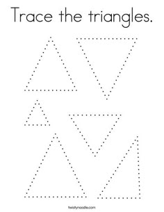 trace the triangles worksheet for kids to practice their handwriting and coloring skills