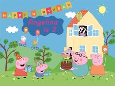 peppa pig birthday card with family and friends