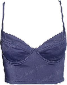 Blue Sleeveless Evening Corset, Blue Sleeveless Corset With Straps, Blue Fitted Camisole With Tank Straps, Blue Corset With Straps, Fitted Blue Camisole With Adjustable Straps, Vintage Fitted Camisole With Built-in Bra, Blue Bustier Top, Chanel Swim, Navy Chanel