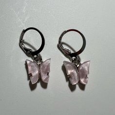 -Pink Marble Butterfly Earrings -Brand New Pink Butterfly Earrings For Summer, Pink Butterfly Jewelry For Summer, Summer Pink Metal Jewelry, Pink Butterfly Earrings With Ear Wire, Pink Metal Hoop Earrings, Trendy Pink Butterfly Earrings, Adjustable Pink Pierced Hoop Earrings, Cute Pink Metal Earrings, Pink Metal Single Earring