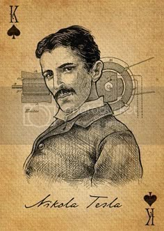 a drawing of nikola tesla on top of a piece of paper