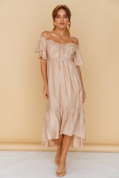 Moonchild Maxi Dress Brown | Fortunate One Floaty Maxi Dress, Angel Sleeves, Angel Sleeve, Lace Up Heels, Moon Child, White Maxi Dresses, The River, The Streets, Sweetheart Neckline