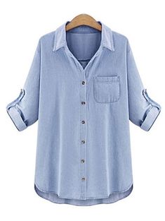 Chic Pocket Design Denim Shirt For Women - Light Blue - 2E01757815 - Women's Clothing  #WomensClothing #Women's #Clothing Female Cowboy, High Street Style, Jean Shirt, Camisa Jeans, Womens Denim Shirt, Blouse Jeans, Mode Casual, Denim Blouse, High Fashion Street Style