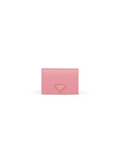 Petal Pink Small Saffiano Leather Wallet | PRADA Aesthetic Shoulder Bag, Future Goals, Prada Wallet, Snap Fasteners, Cute Purses, Triangle Logo, Mini Wallet, Cute Bags, Small Leather Goods