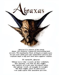 an image of a demon with horns on it's head and the words abrax