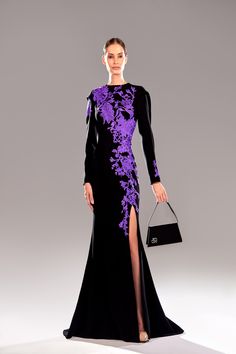 Indulge in elegance with the Reverie Couture SP24105 Marrocain Crepe Purple Silk Thread Embroidery dress. Elevate your style with exquisite craftsmanship and luxurious details. Embrace sophistication with this timeless piece. Gala Evening Dress With Intricate Embroidery And Fitted Bodice, Couture Gown For Formal Gala, Elegant Party Gown With Intricate Embroidery, Elegant Fitted Evening Dress With Intricate Embroidery, Couture Gala Gown For Formal Occasions, Couture Formal Gown For Gala, Luxury Fitted Dress With Intricate Embroidery, Luxury Floor-length Dresses With Intricate Embroidery, Floor-length Evening Dress With Intricate Embroidery For Banquet