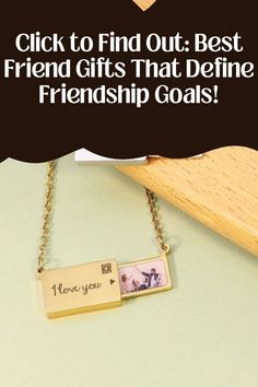 a gold necklace with the words, click to find out best friend gifts that defense friendship goals