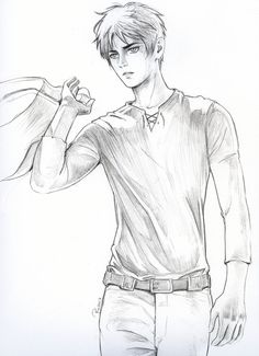 a pencil drawing of a man with his arm raised