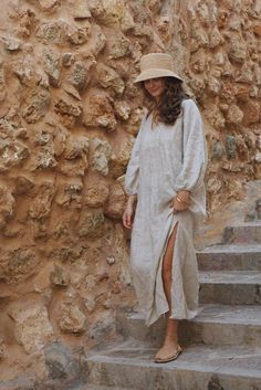 The Siena Dress // Moon Neutral V-neck Maxi Dress For Brunch, Oversized Linen Maxi Dress With V-neck, Oversized Linen V-neck Maxi Dress, Elegant Beige V-neck Kaftan, Maternity Boho, Summer Linen Outfits, Creamy Oatmeal, Dress For Pregnant Women, Satin Skirt Outfit