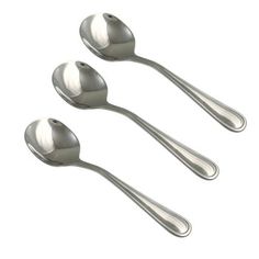 three spoons and two forks on a white background