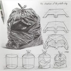 the drawing shows how to draw a trash bag