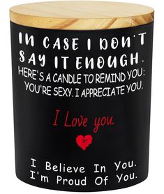 i love you candle holder in black with red writing on the front and back side