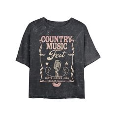 Wrangle up a new look in this Juniors' Country Music Fest Poster Cropped Graphic Tee. Wrangle up a new look in this Juniors' Country Music Fest Poster Cropped Graphic Tee. FEATURES Short sleeves CrewneckFABRIC & CARE Cotton Machine wash Imported Size: X Large. Color: Black. Gender: female. Age Group: kids. Letter Print Top For Fall Music Festival, Letter Print Tops For Fall Music Festival, Black Letter Print Tops For Country Concerts, Black Short Sleeve Tops For Country Concerts, Black T-shirt With Letter Print For Country Concerts, Music Fest Poster, Cheap Music-themed T-shirt For Music Festivals, Fitted Cotton T-shirt For Country Concerts, Black Graphic T-shirt For Country Concerts