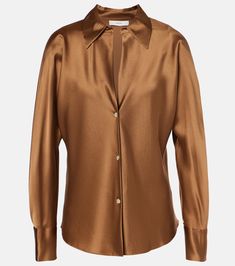 Women Silk Shirt, Vince Clothing, Suede Pants, Brown Shirt, Satin Shirt, Slim Fit Shirt, Pants Women, Red Blouses, Silk Shirt