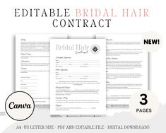 Looking to get professional hair styling for your big day? Look no further than our bridal hair contract! This service contract will give you access to a top hairstylist who can help you create the perfect look for your wedding day. You'll receive step-by-step instructions and a template to make the process easy and stress-free. Plus, our team of experts is available 24/7 to answer any questions or help with any changes you might need. So what are you waiting for? Sign up today and start enjoyin Bridal Hair Contract, Bridal Hair Contract Template, Wedding Contract, Wedding Party Hair, Bridal Party Hair, Wedding Binder, Bridal Wedding Hair, Fresh Hair, Contract Template