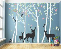 this is an image of deer and birds in the forest wall decals for children's rooms