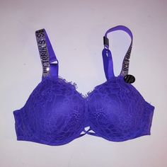 Victoria Secret Bra Bombshell Push Up Purple Lace Shine Strap Logo Adds 2 Cup Sizes Bling Underwire New With Tags *Bundle To Save Chavonne11 11522 32a 32b 32a Bra, Sleep Wear, Cup Sizes, Purple Lace, Victoria Secret Bras, Bra Styles, Victoria Secret, Women's Intimates, Push Up