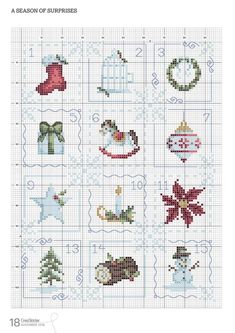 a cross stitch pattern with christmas items on it