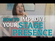 a woman singing into a microphone in front of a surfboard with the words how to improve your stage presence