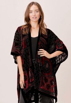 Burgundy Floral Velvet Kimono Kimono With Shorts, Kimono Lingerie, Paisley Kimono, Kimono Boho, Open Front Kimono, Velvet Kimono, Boho Pink, Black Kimono, Burnout Velvet