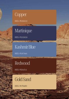 the desert is full of different colors and textures, including blue, brown, yellow, red