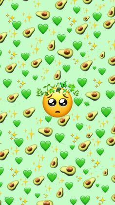 an orange is surrounded by hearts and stars on a green background, with the word love spelled