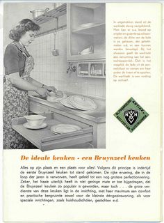 an old advertisement shows a woman in the kitchen