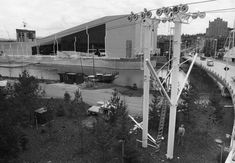 black and white photograph of an amusement park