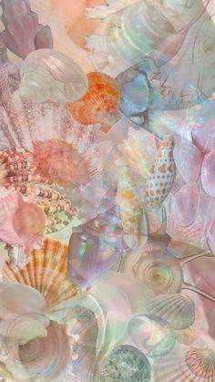 an abstract painting with seashells and shells