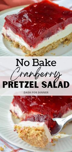 no bake cranberry pretzel salad on a plate