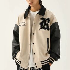 This Japanese Loose Splicing Embroidery Jacket is a must-have for any fashion-forward individual. Made with high-quality materials and intricate embroidery, this jacket is a perfect blend of style and comfort. The loose fit allows for easy movement, making it suitable for any occasion. The jacket features a unique splicing design, combining different patterns and textures to create a one-of-a-kind piece. The Japanese influence is evident in the delicate embroidery, adding a touch of elegance to the overall look. Casual Beige Embroidered Outerwear, Beige Patchwork Outerwear For Streetwear, White Embroidered Patch Long Sleeve Outerwear, White Long Sleeve Outerwear With Embroidered Patch, Spring Varsity Jacket With Patches And Long Sleeves, Spring Long Sleeve Varsity Jacket With Patches, Embroidered Long Sleeve Varsity Jacket For Spring, Spring Embroidered Varsity Jacket With Long Sleeves, Spring Varsity Jacket With Embroidered Patch And Long Sleeve