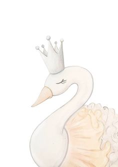 a white swan with a crown on its head