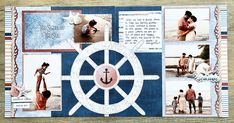 a scrapbook with pictures of people and a ship wheel