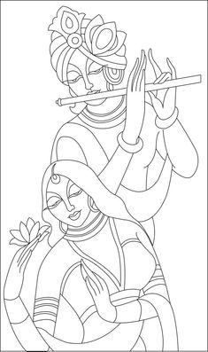 Indian Drawings Easy, Indian God Drawing Easy, Radha Krishna Hands Images, Radha Krishna Outline Drawing, Krishna Miniature Painting, Buddha Embroidery, Arti Decoration, God Crafts, Rangoli Drawing