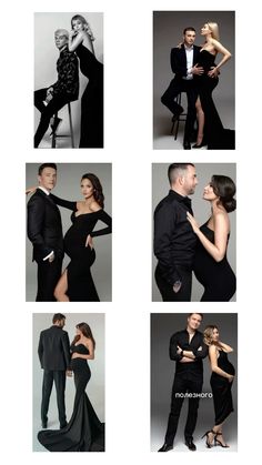 several different pictures of people in black outfits