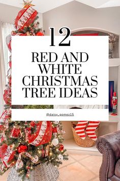 Red and White Christmas tree decor Red And White Flocked Christmas Tree, Red And White Plaid Christmas Tree, Red And White Ornaments Christmas Tree, White Christmas Tree Red Decorations, Red White Tree Christmas, Red White And Gold Christmas Tree Ideas, Green Christmas Tree With Red And White Decor, Red White Christmas Tree Ideas, White And Red Christmas Tree Ideas