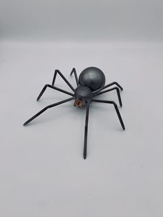 a black spider sitting on top of a white table