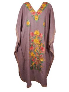 Embroidered Caftan, Embroidered Kaftan, Kaftan Dresses, Maxi Kaftan, Dresses Purple, Kaftan Maxi Dress, Heather Purple, Kimono Sleeves, Long Maxi Skirts