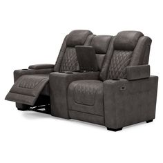 the reclining loveseat with two seats in grey fabric