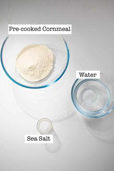 ingredients to make pre - cooked cornmeal and sea salt