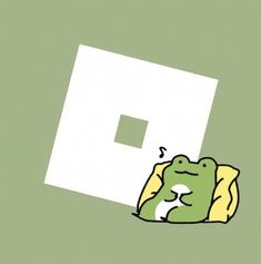 a green frog laying on its back next to a white wall outlet with a square hole in it