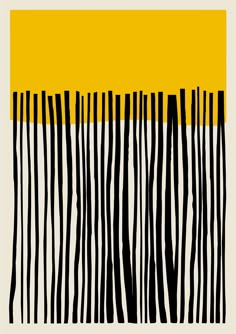 an abstract painting with black and yellow stripes