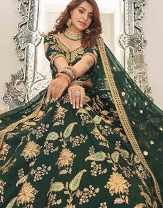 Designer Function Wear Heavy Lehenga Choli Processing Time : 20 Working Days Work : Thread, Zari, Dori And Sequins Embroidery Work Fabric:Top : Art Silk Bottom : Art Silk Dupatta : Georgette Color:Top : Green Bottom : Green Dupatta : Green Lahnga Bridal, Green Lehenga Choli, Heavy Lehenga, Ghaghra Choli, Bridesmaid Lehenga, Silk Lehenga Choli, Modest Evening Dress, Party Wear Lehenga Choli, Work Lehenga