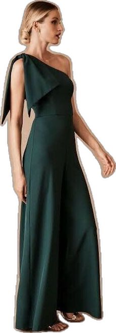 Green Formal Jumpsuits And Rompers, Green Formal Jumpsuits And Rompers For Summer, Clean Fits, Lined Pants, One Shoulder Jumpsuit, Bow Detail, Big Day, Polyester Spandex, Pant Jumpsuit