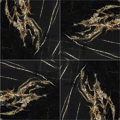 four images of spider webs in gold and black with white lines on the edges