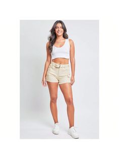 It's summer all year long in our Women's High Rise Belted Cargo Shorts! These stretchy high-waisted shorts feature no back pockets for a flattering, smoothing effect on your bum, and two side cargo pockets to carry the essentials when you want to leave your purse at home. Detailed with an optional eyelet belt and a frayed hem for that cool, edgy look. Style with a fitted crop top and sneakers for an athletic vibe, or a ripped tee and boots for a grungy feel. 

Product Details
- High Rise
- Zip F Casual High-waisted Shorts With Belt Loops, High Waist Shorts With Side Pockets, Summer Cargo Shorts With Cargo Pockets, High Waist Jean Shorts With Side Pockets For Summer, High-waisted Biker Shorts With Pockets For Summer, High Waist Biker Shorts With Pockets For Summer, High-waist Cargo Shorts With Pockets For Summer, Trendy Summer Cargo Shorts With Side Pockets, Summer High Waist Biker Shorts With Pockets